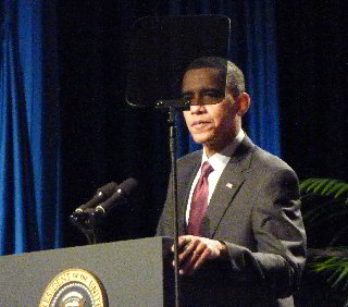 President Obama Standing at Podium at Aria in Las Vegas